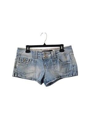 Hint Vintage Y2K Micro Mini Jean Shorts Size 7 Low Rise Cyber McBling Distressed